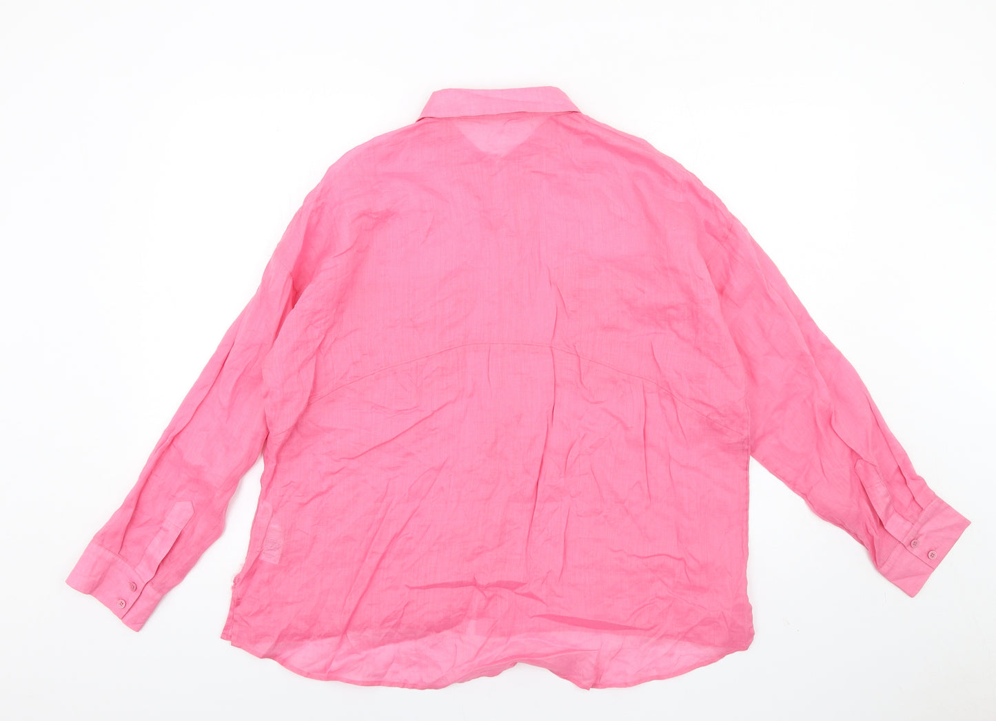 Autograph Womens Pink Ramie Basic Button-Up Size 14 Collared