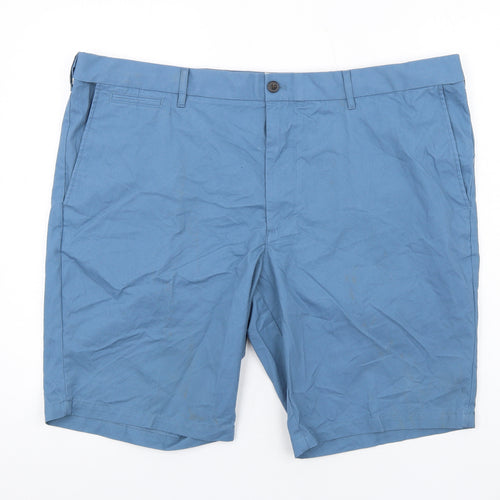 Marks and Spencer Mens Blue Cotton Chino Shorts Size 44 in L11 in Regular Zip