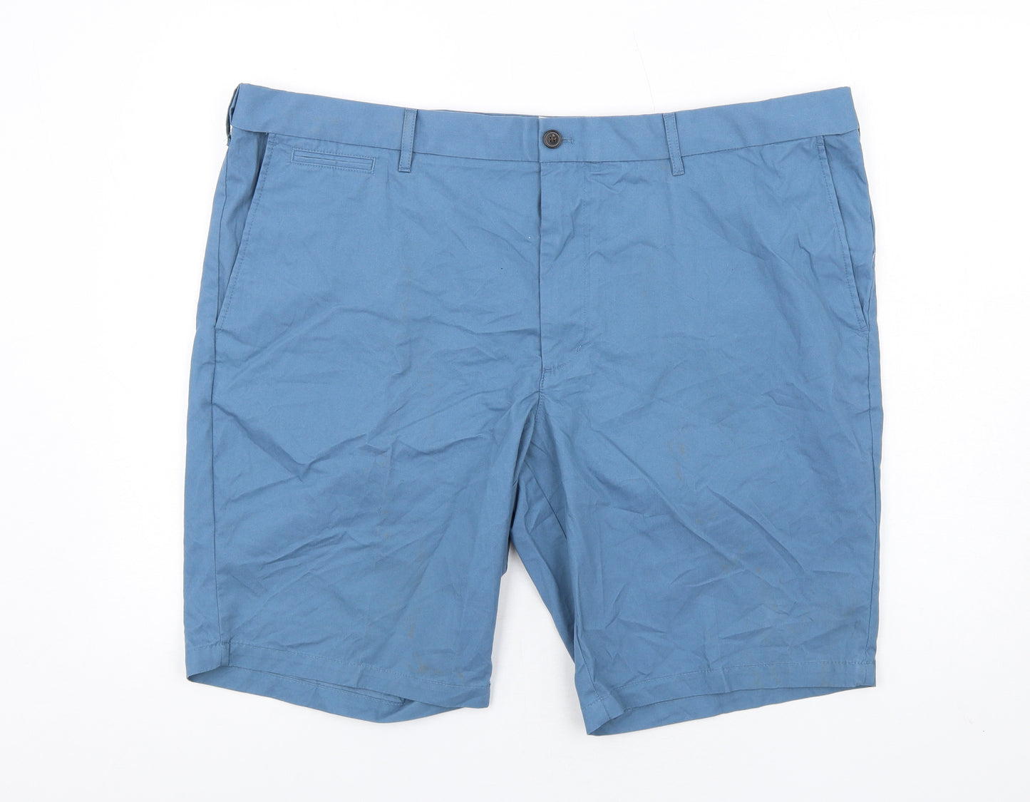 Marks and Spencer Mens Blue Cotton Chino Shorts Size 44 in L11 in Regular Zip