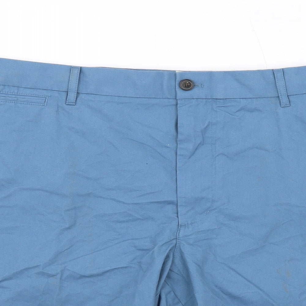 Marks and Spencer Mens Blue Cotton Chino Shorts Size 44 in L11 in Regular Zip