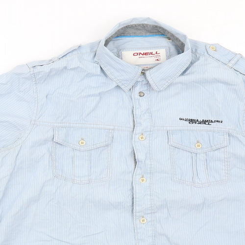 O'Neill Mens Blue Striped Cotton Button-Up Size M Collared Button