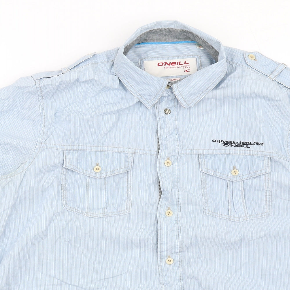O'Neill Mens Blue Striped Cotton Button-Up Size M Collared Button