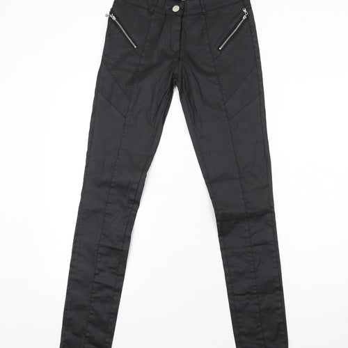 Luizacco Womens Black Cotton Skinny Jeans Size S L32 in Regular Zip - Leather Coated