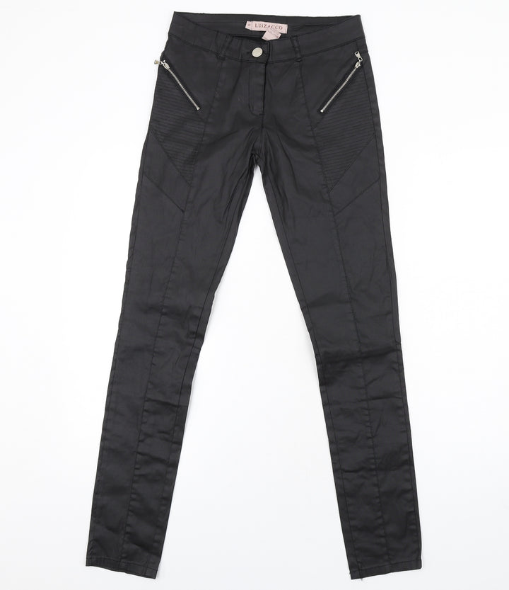 Luizacco Womens Black Cotton Skinny Jeans Size S L32 in Regular Zip - Leather Coated