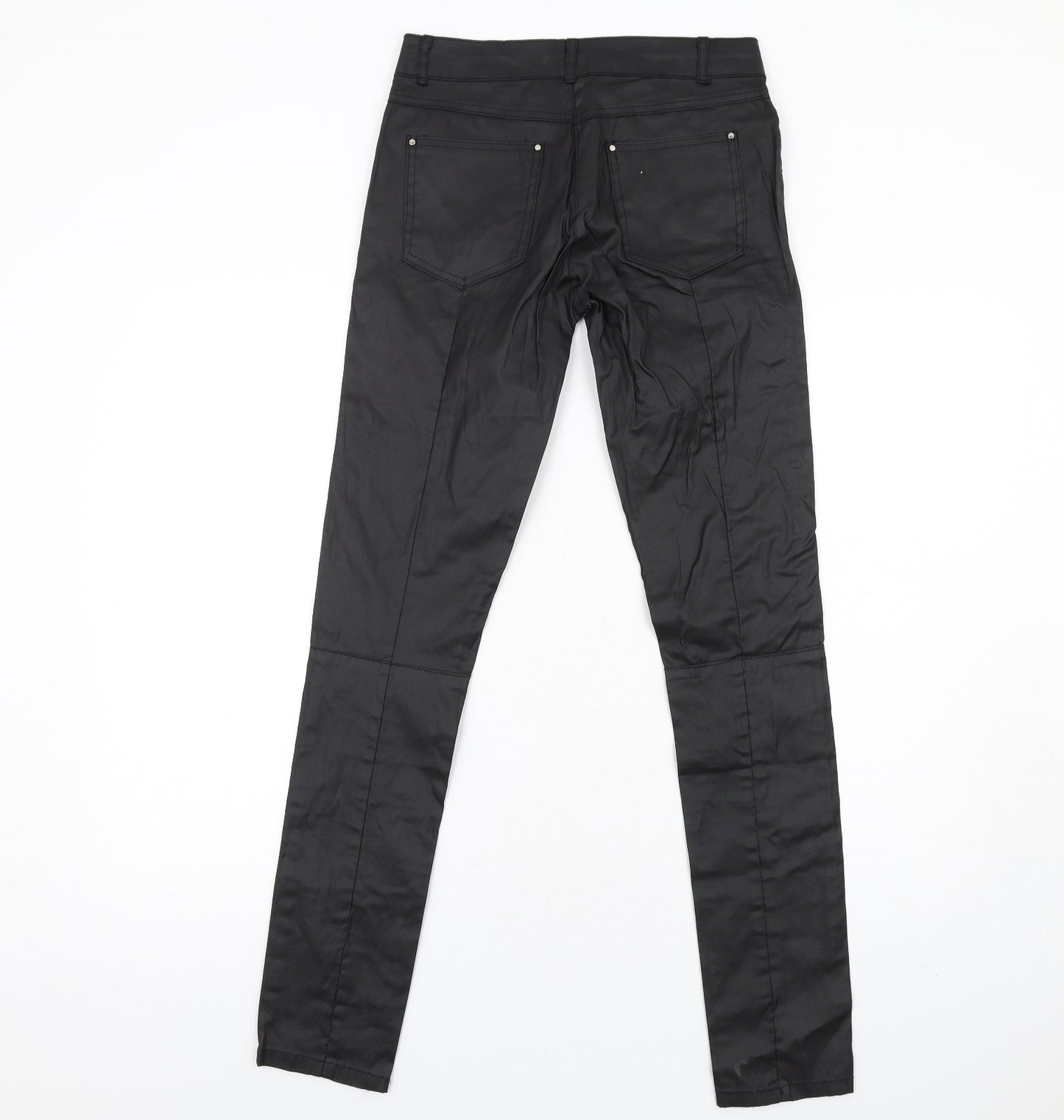 Luizacco Womens Black Cotton Skinny Jeans Size S L32 in Regular Zip - Leather Coated