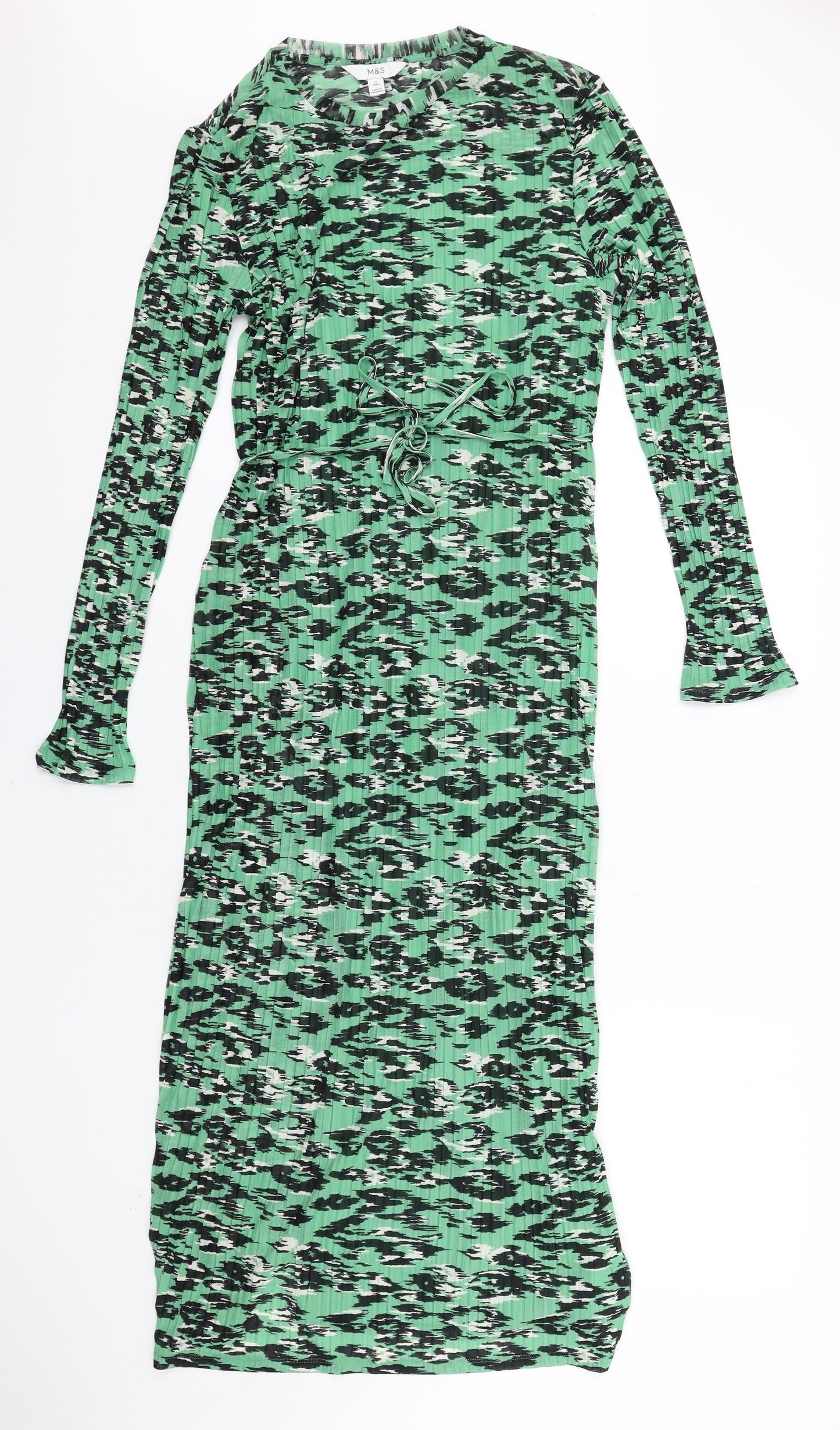 Marks and Spencer Womens Green Geometric Polyester Bodycon Size 12 Round Neck Pullover