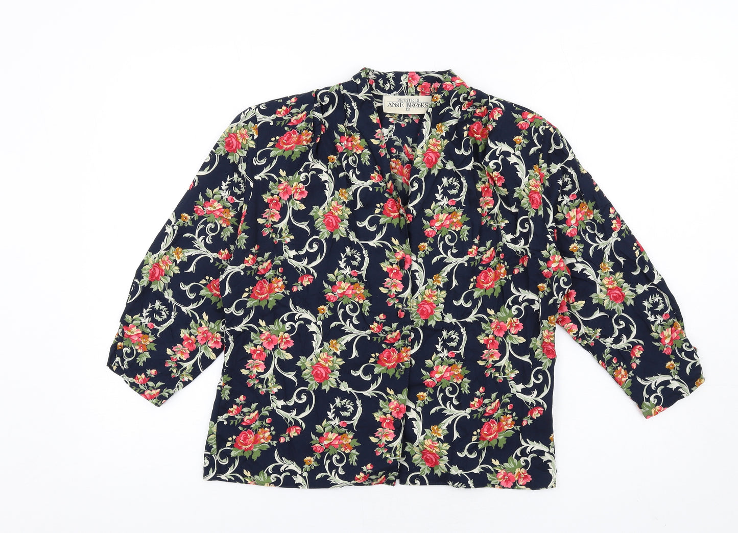Anne Brooks Womens Multicoloured Floral Viscose Basic Button-Up Size 12 V-Neck