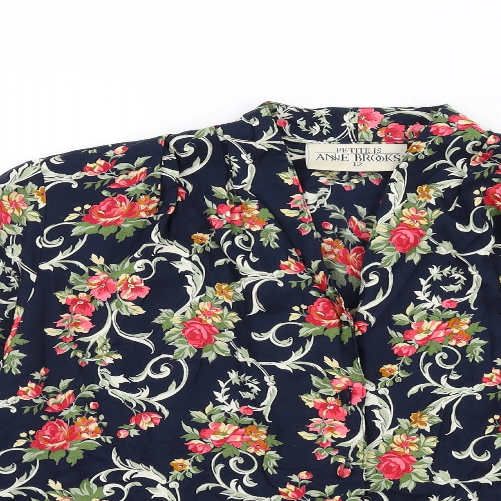 Anne Brooks Womens Multicoloured Floral Viscose Basic Button-Up Size 12 V-Neck