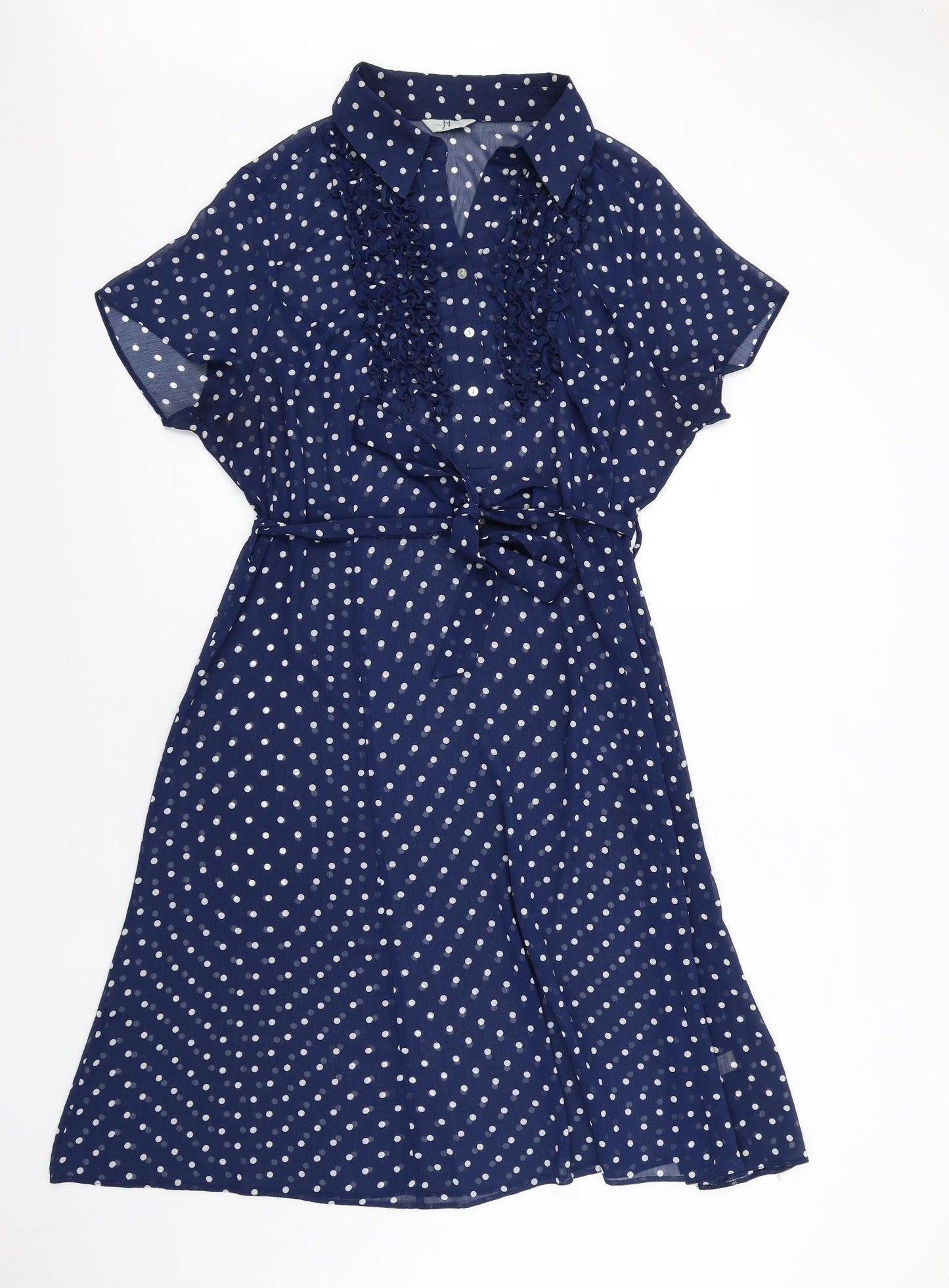 Joanna Hope Womens Blue Polka Dot Polyester A-Line Size 22 Collared Button - Ruffle