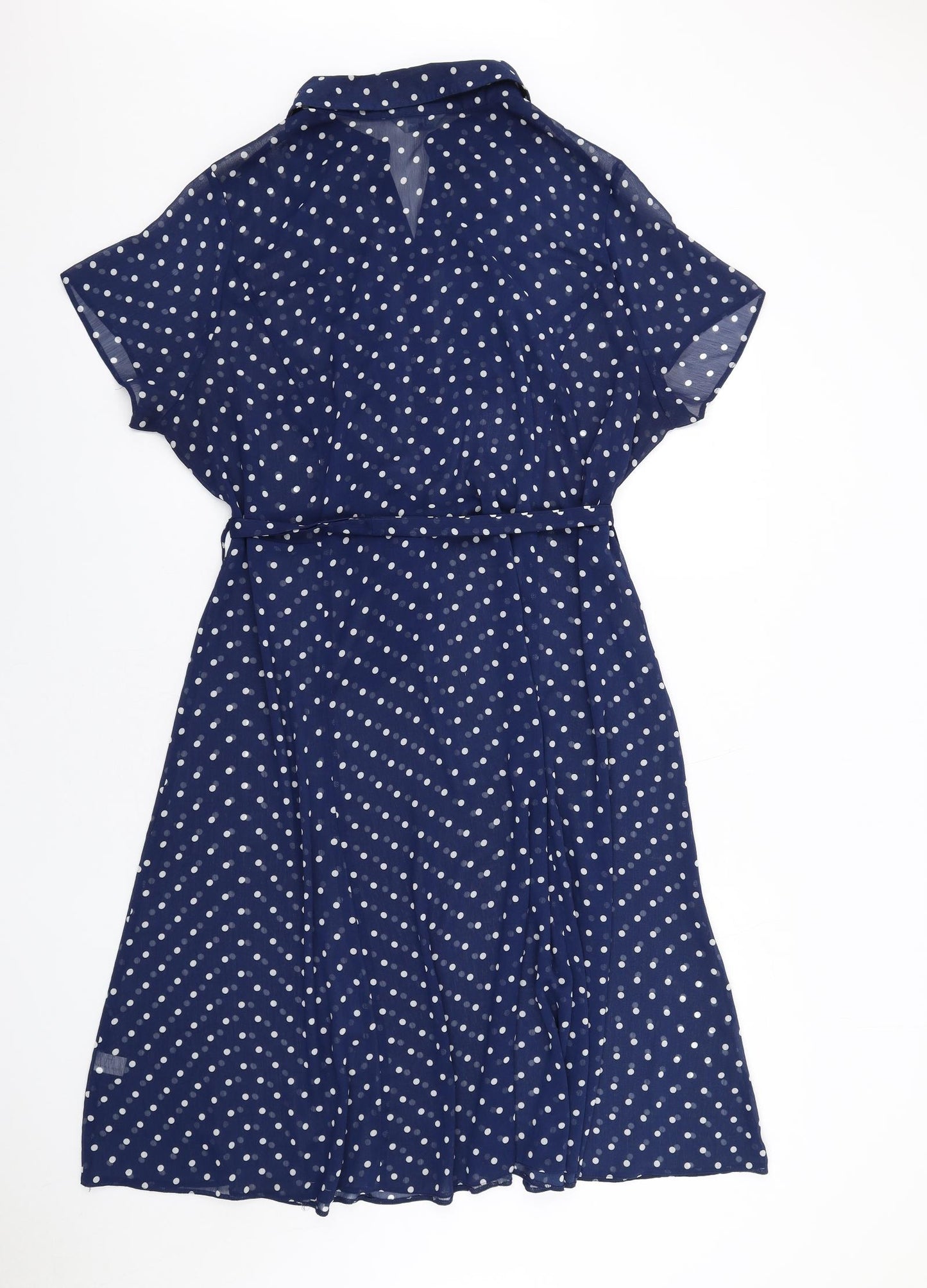 Joanna Hope Womens Blue Polka Dot Polyester A-Line Size 22 Collared Button - Ruffle