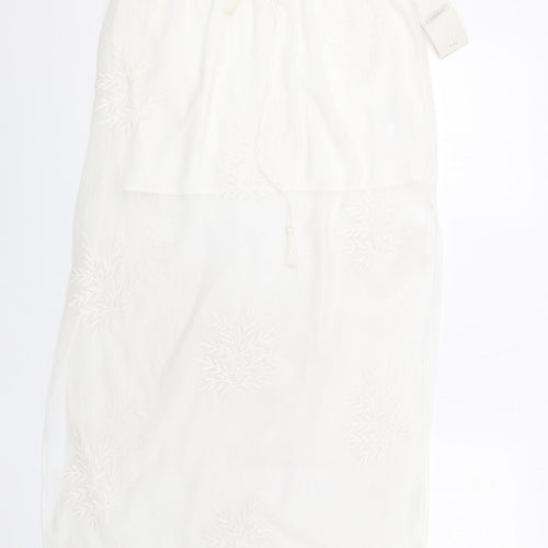 Zara Womens Ivory Polyester A-Line Skirt Size M Drawstring