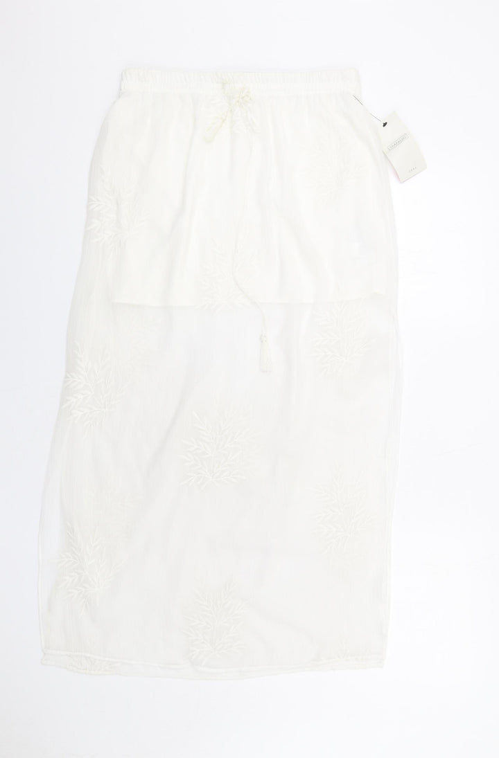 Zara Womens Ivory Polyester A-Line Skirt Size M Drawstring
