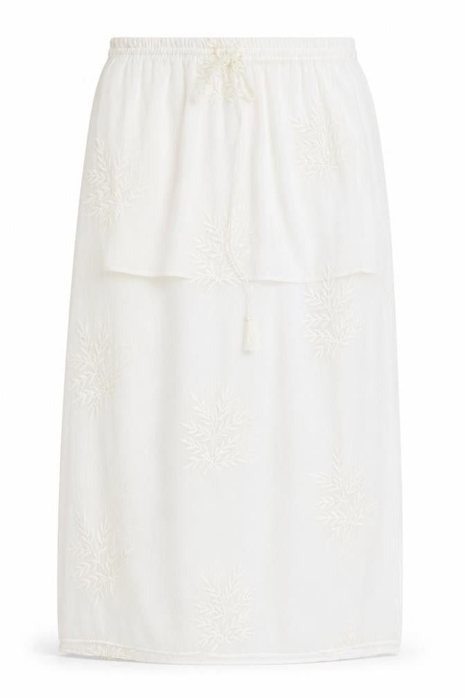 Front view of Zara women’s ivory polyester a-line skirt, size M, drawstring