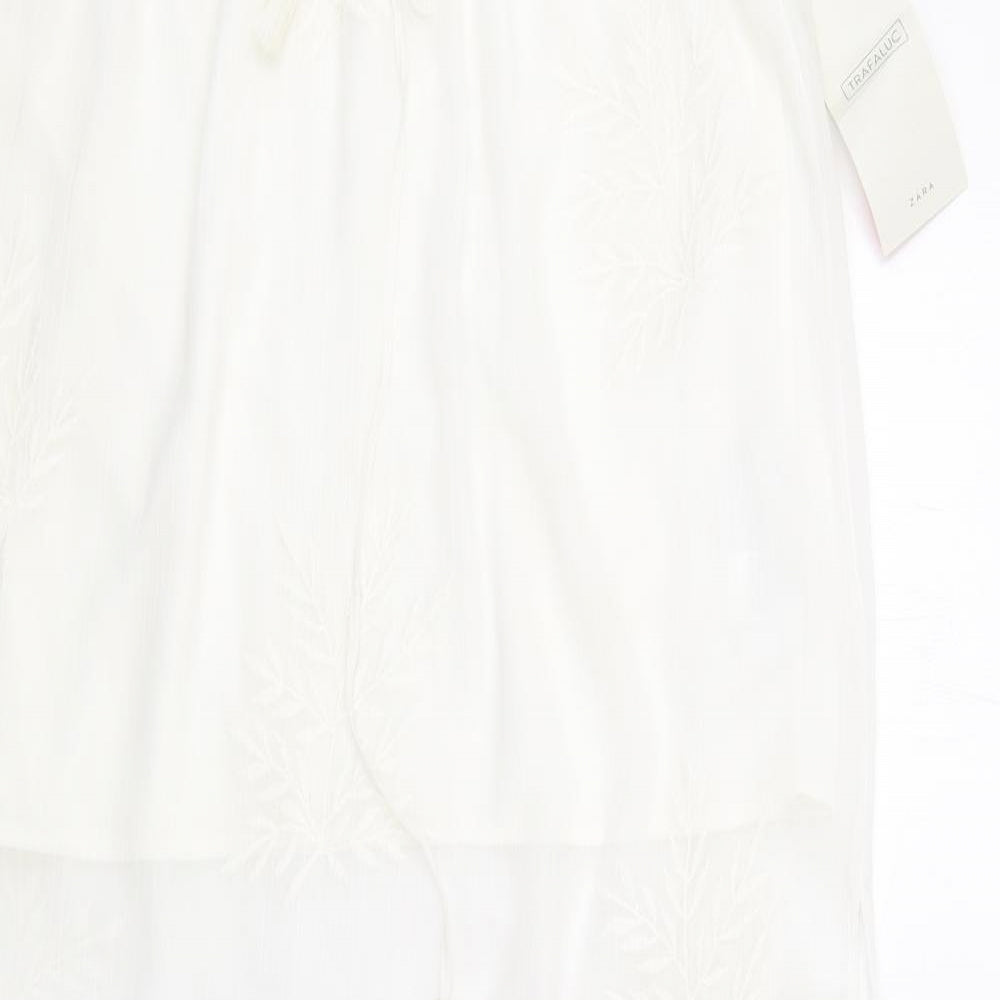 Zara Womens Ivory Polyester A-Line Skirt Size M Drawstring