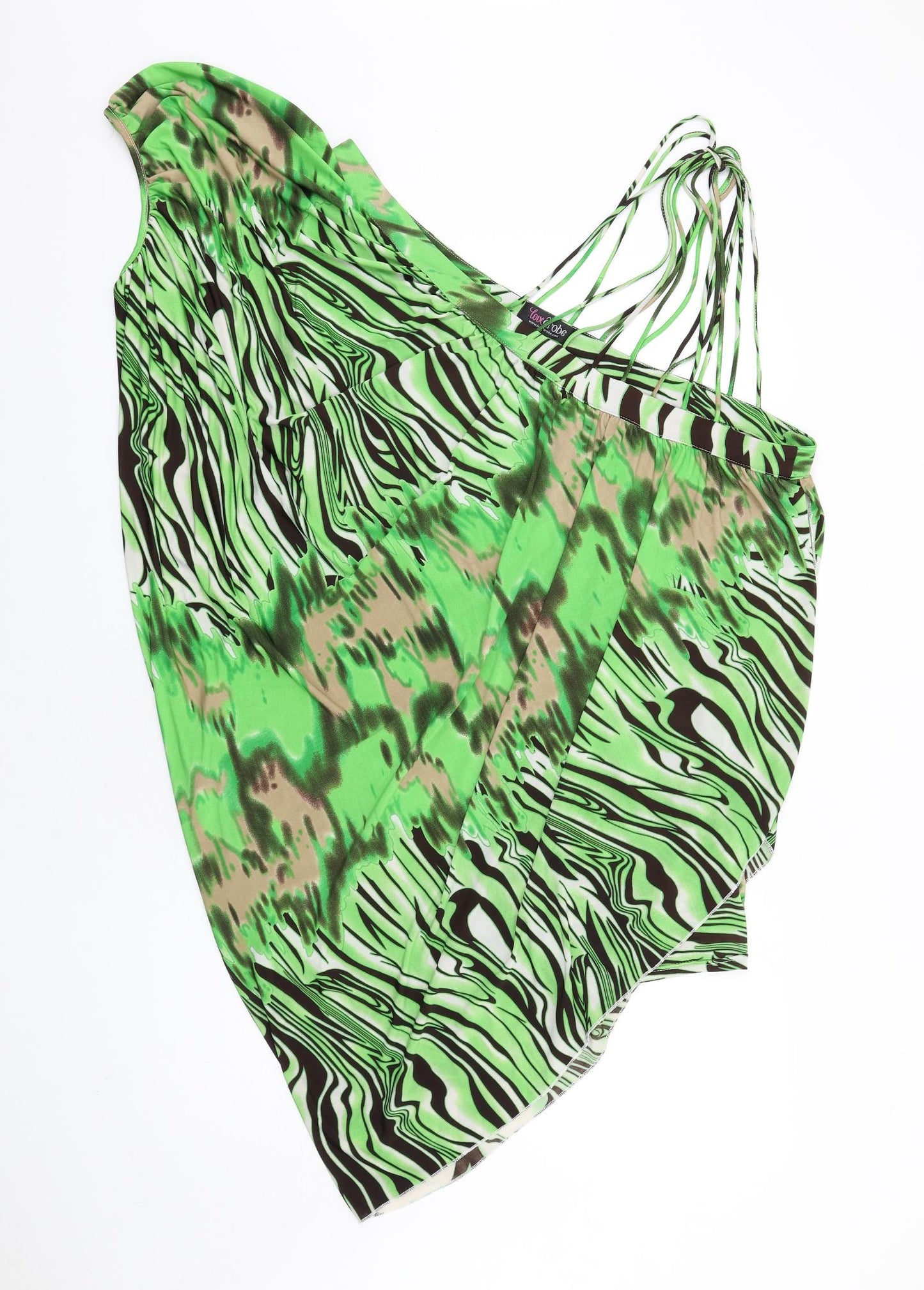 Lovedrobe Womens Green Geometric Polyester Basic Blouse Size 26 One Shoulder