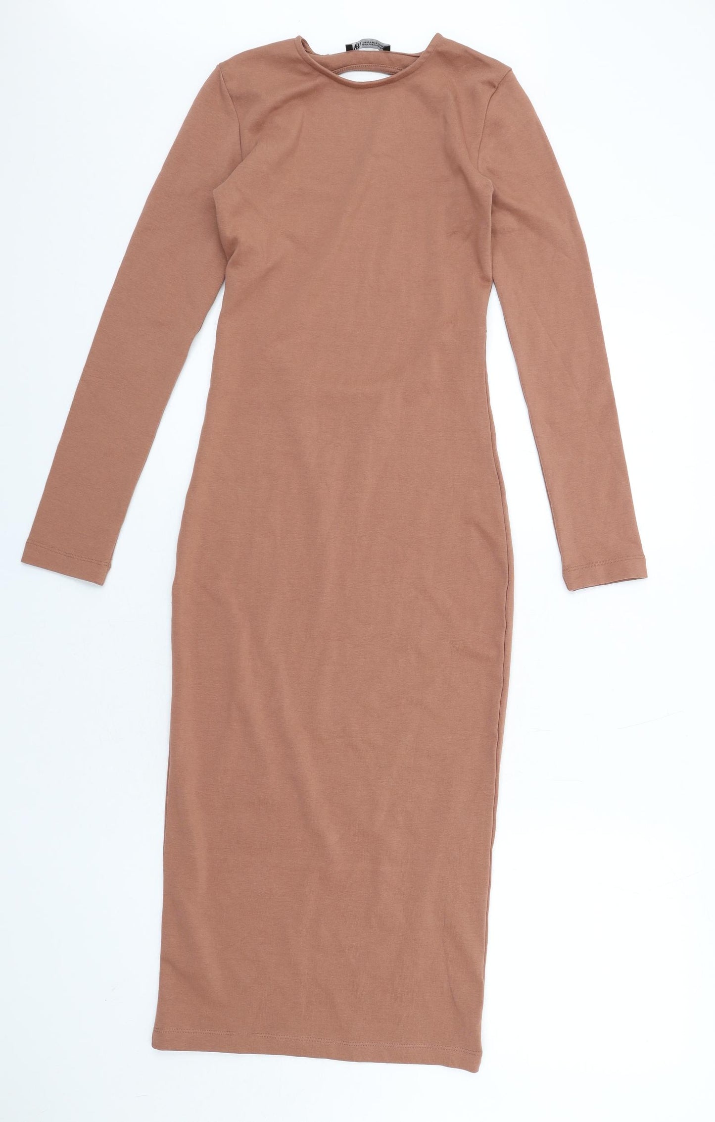 Zara Womens Brown Cotton Bodycon Size M Round Neck Pullover - Open Back