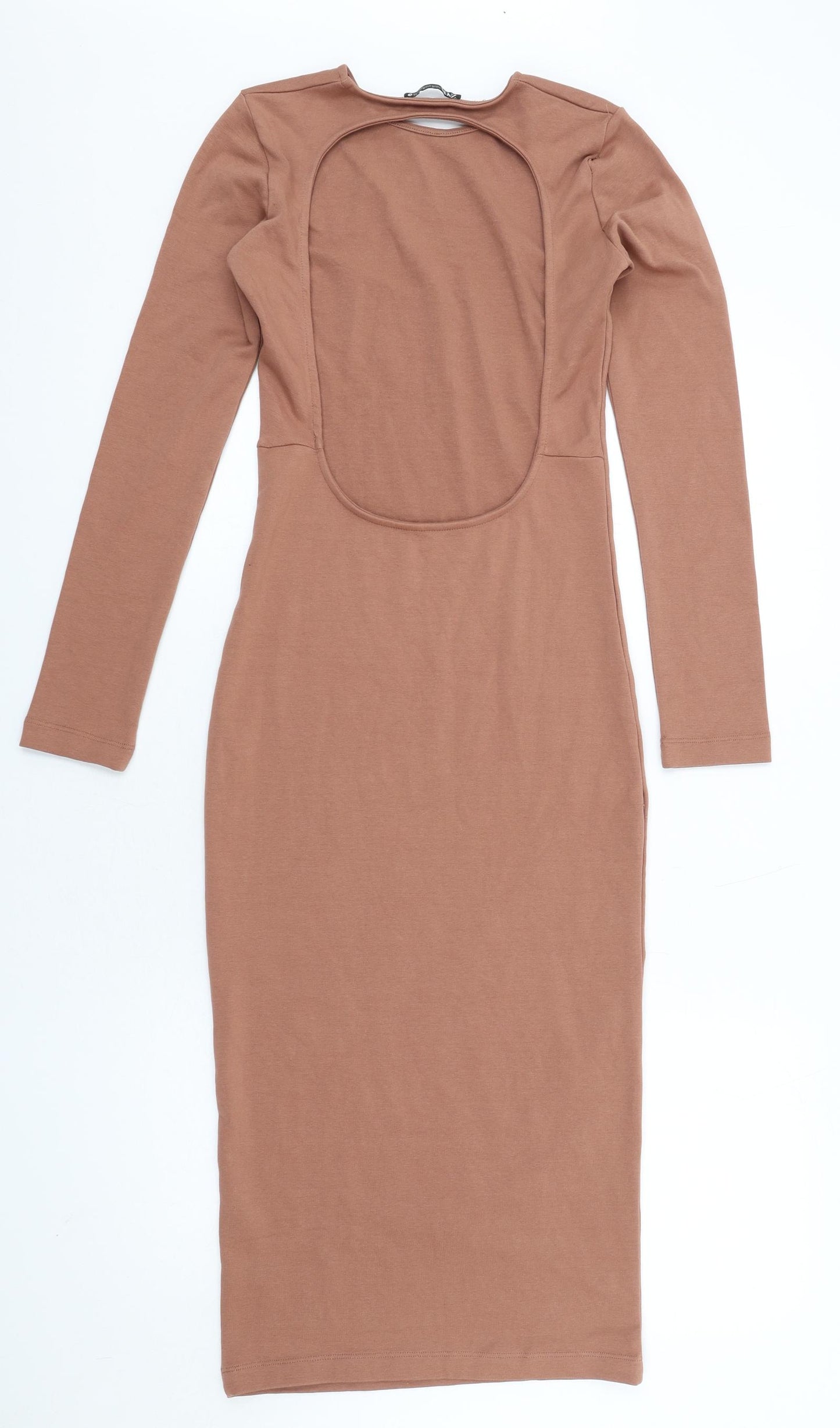 Zara Womens Brown Cotton Bodycon Size M Round Neck Pullover - Open Back
