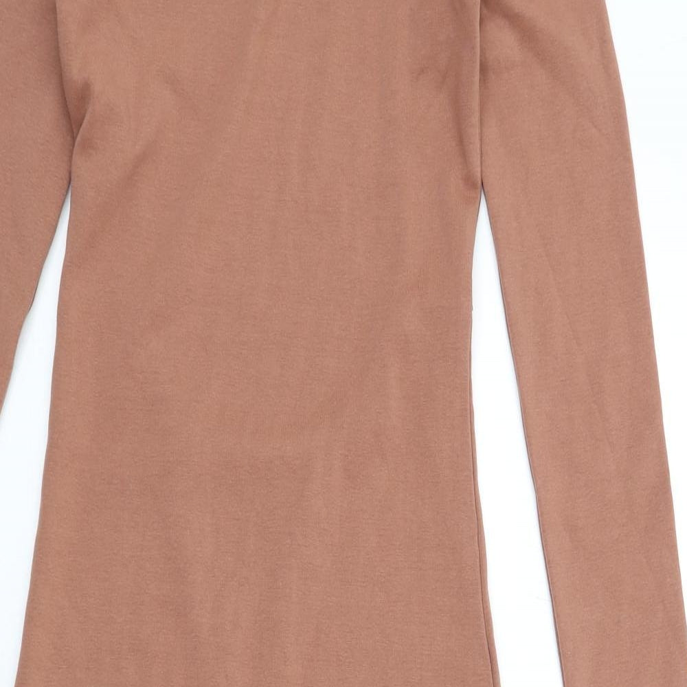 Zara Womens Brown Cotton Bodycon Size M Round Neck Pullover - Open Back