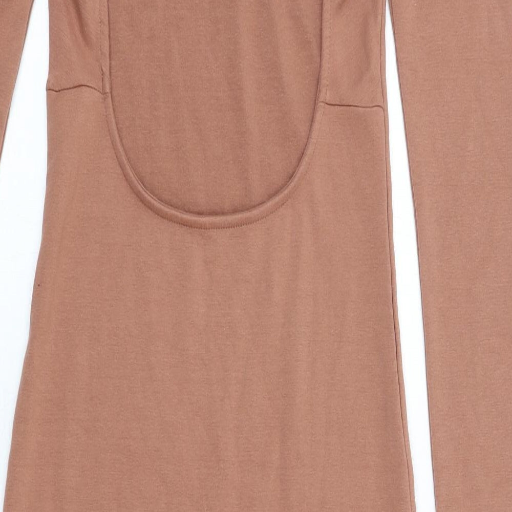 Zara Womens Brown Cotton Bodycon Size M Round Neck Pullover - Open Back