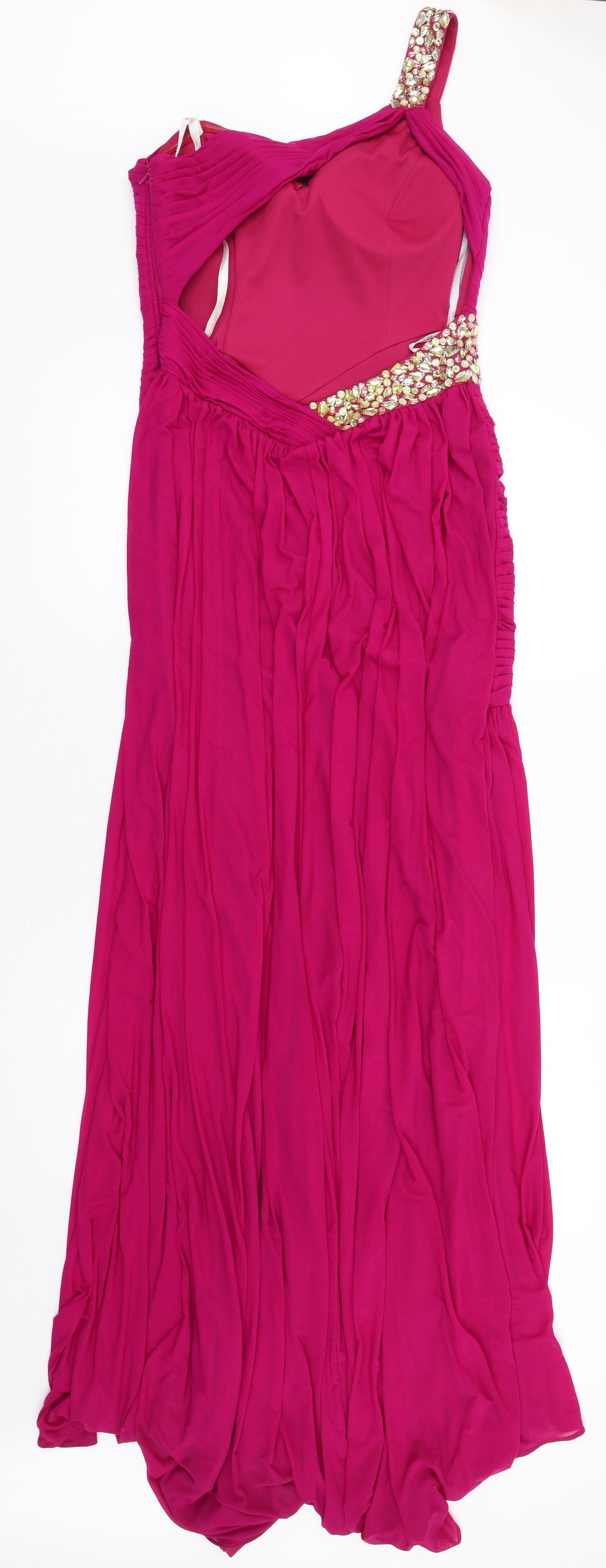 Terani Couture Womens Pink Polyester Maxi Size 8 One Shoulder Zip - Beaded Open back