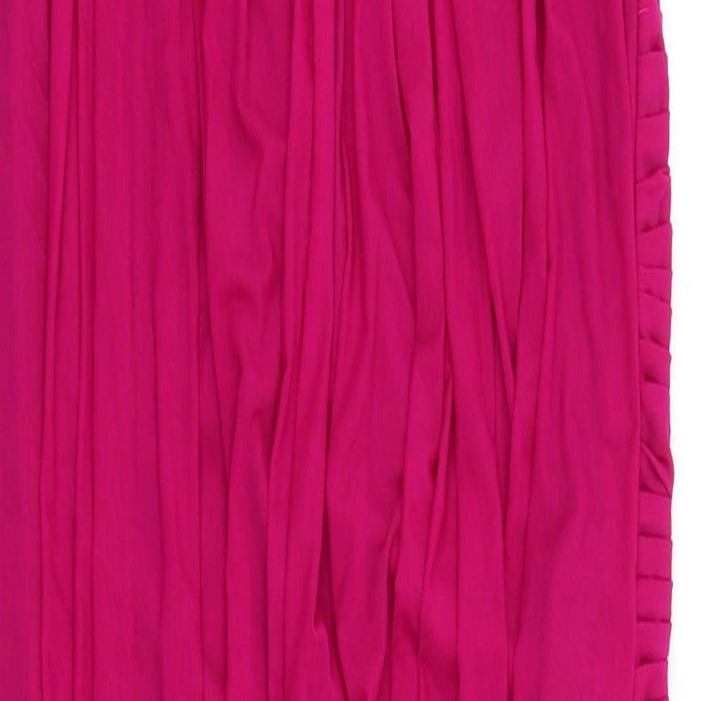 Terani Couture Womens Pink Polyester Maxi Size 8 One Shoulder Zip - Beaded Open back