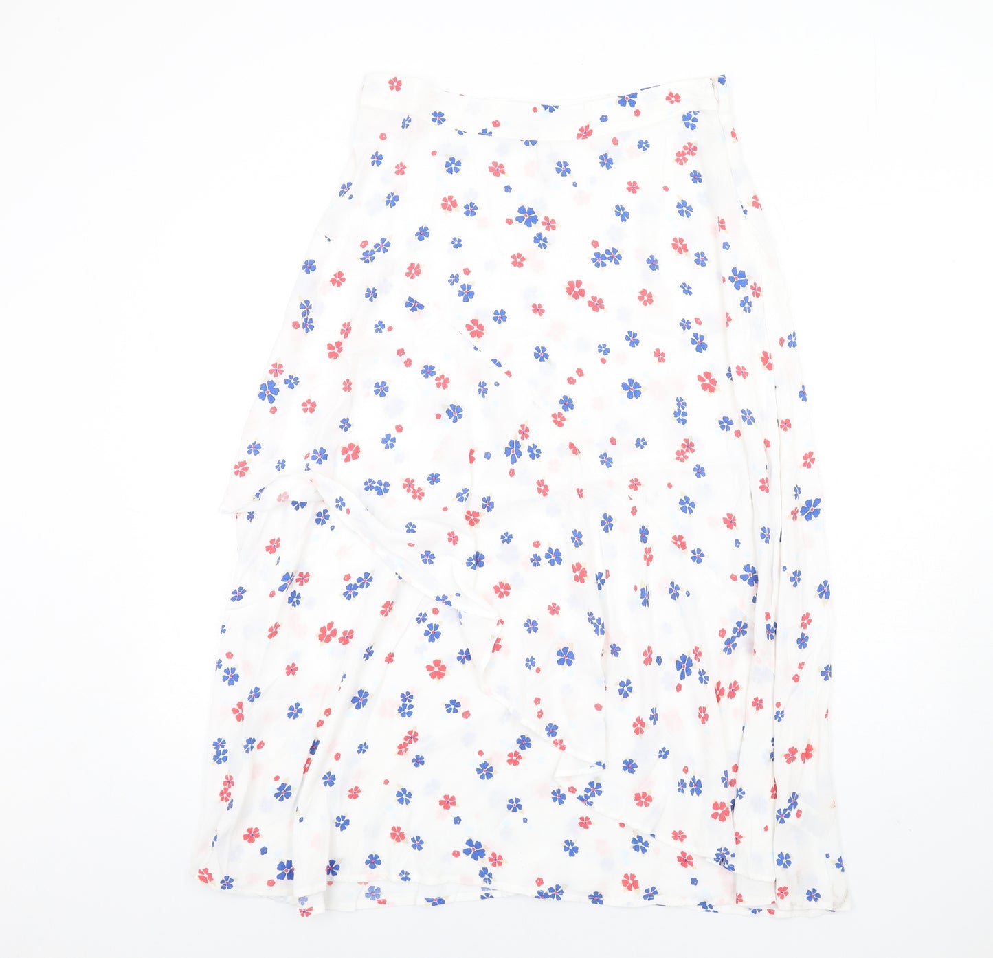 Marks and Spencer Womens White Floral Viscose A-Line Skirt Size 12 Zip