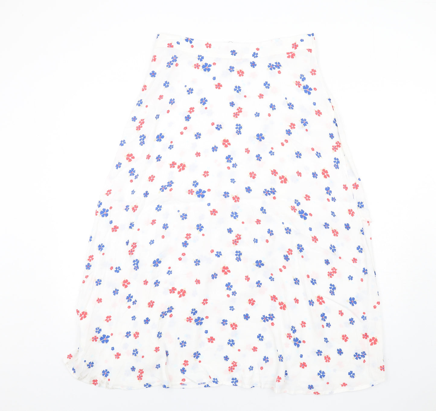 Marks and Spencer Womens White Floral Viscose A-Line Skirt Size 12 Zip