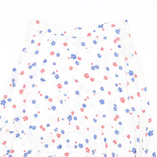 Marks and Spencer Womens White Floral Viscose A-Line Skirt Size 12 Zip