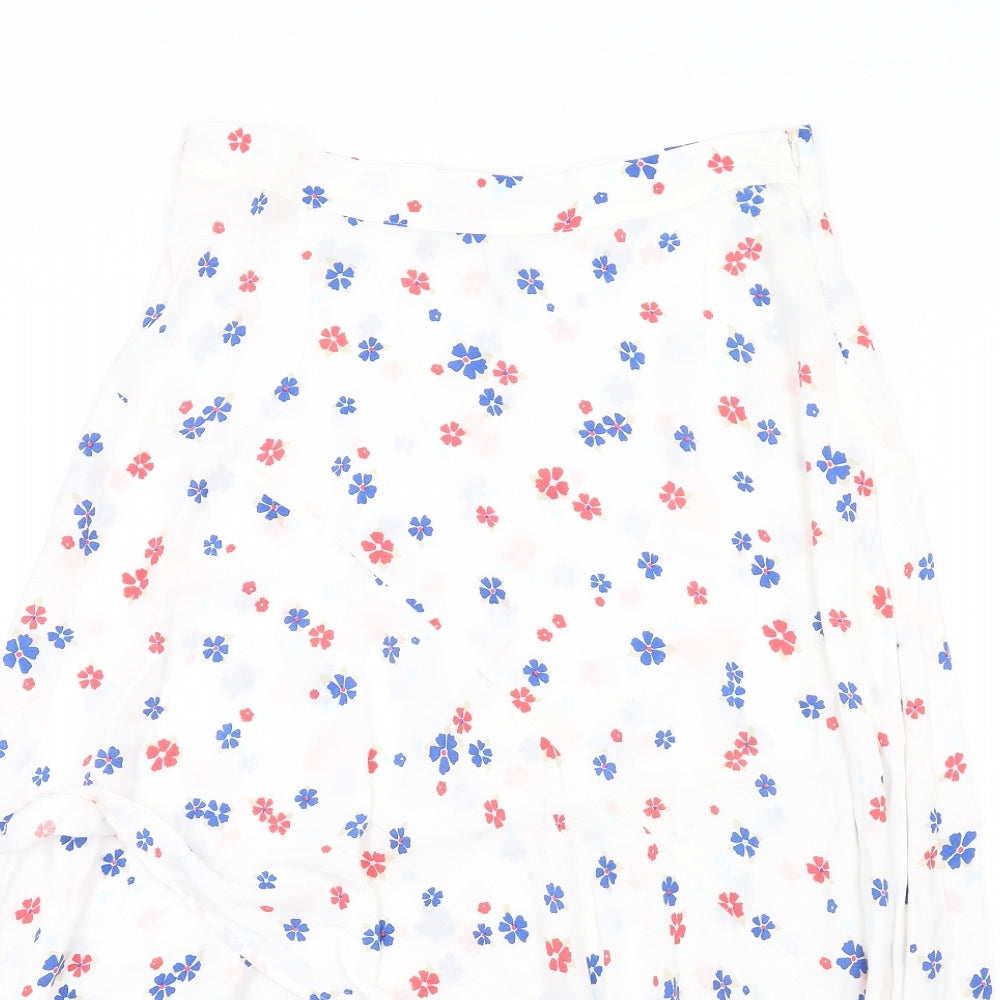 Marks and Spencer Womens White Floral Viscose A-Line Skirt Size 12 Zip
