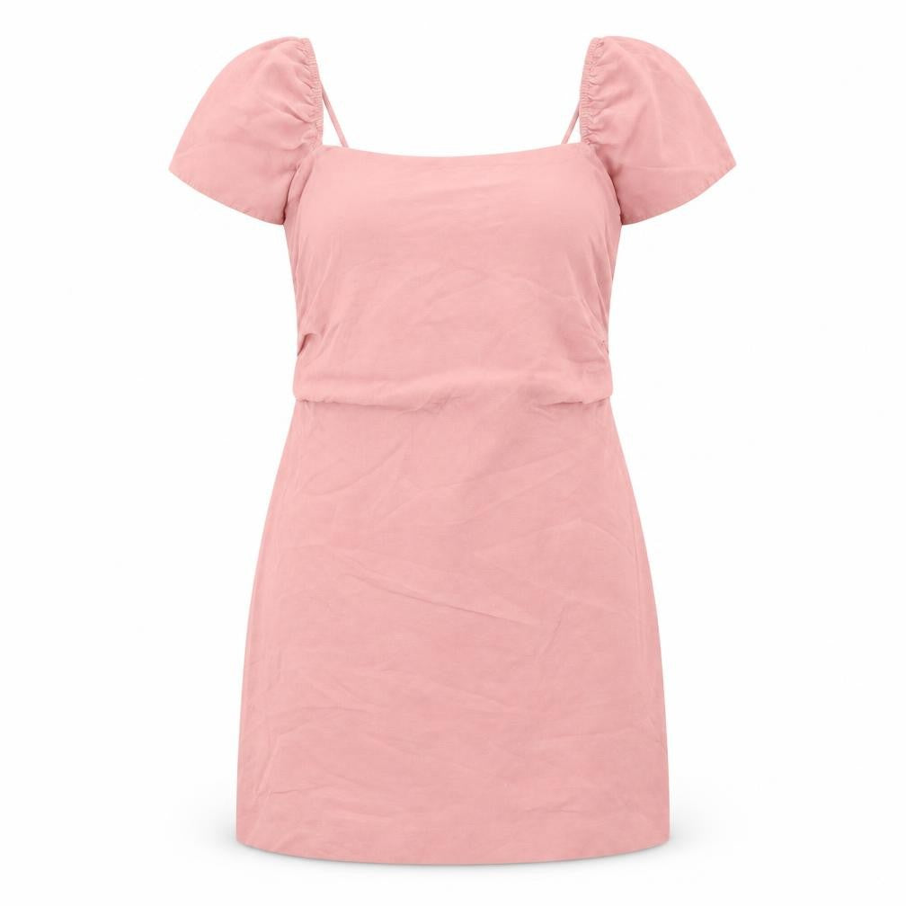 Zara Womens Pink Cotton A-Line Size L Square Neck Zip - Puff Sleeve Open back