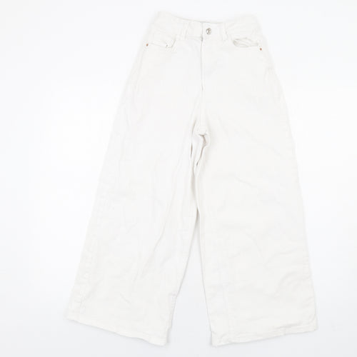 Denim & Co. Womens White Cotton Wide-Leg Jeans Size 4 L25 in Regular Zip