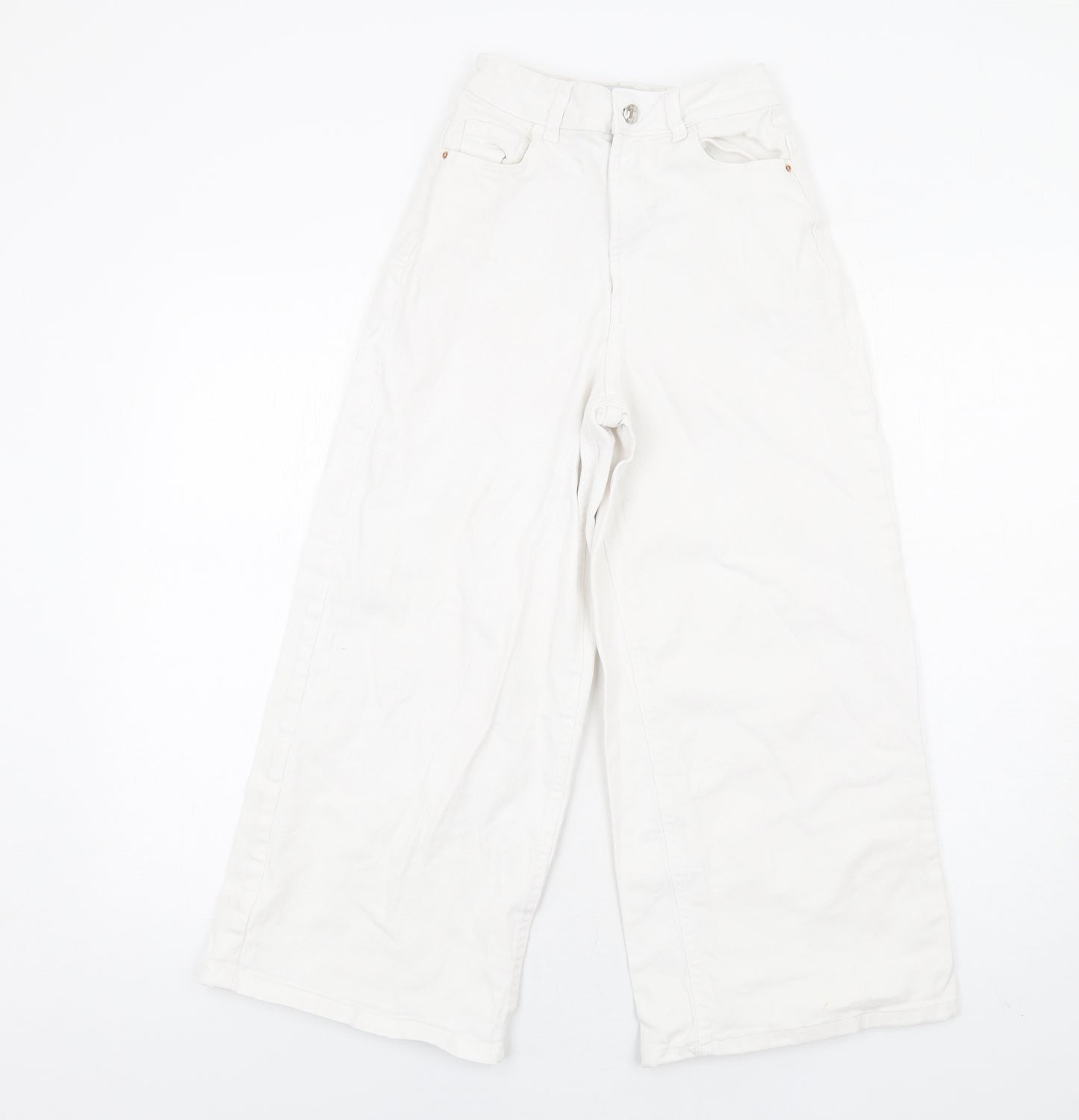 Denim & Co. Womens White Cotton Wide-Leg Jeans Size 4 L25 in Regular Zip