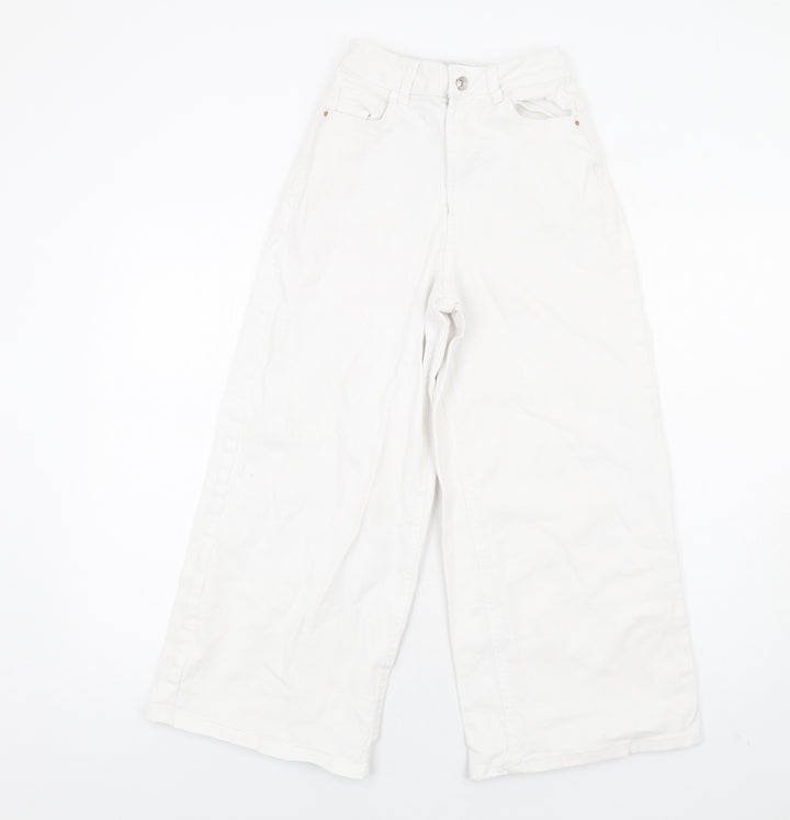 Denim & Co. Womens White Cotton Wide-Leg Jeans Size 4 L25 in Regular Zip