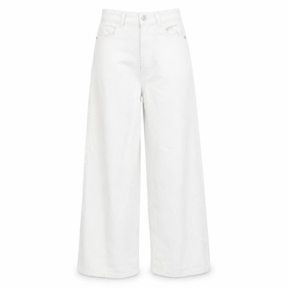 Denim & Co. Womens White Cotton Wide-Leg Jeans Size 4 L25 in Regular Zip