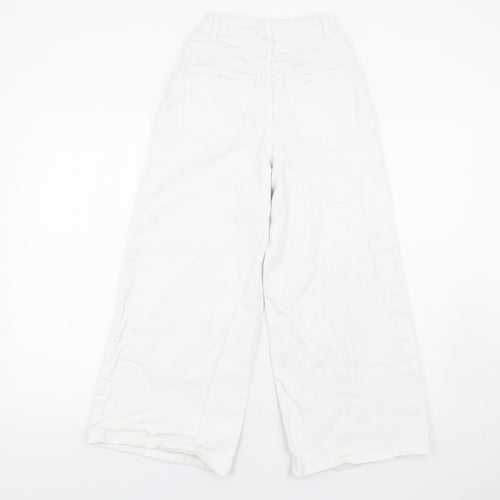 Denim & Co. Womens White Cotton Wide-Leg Jeans Size 4 L25 in Regular Zip