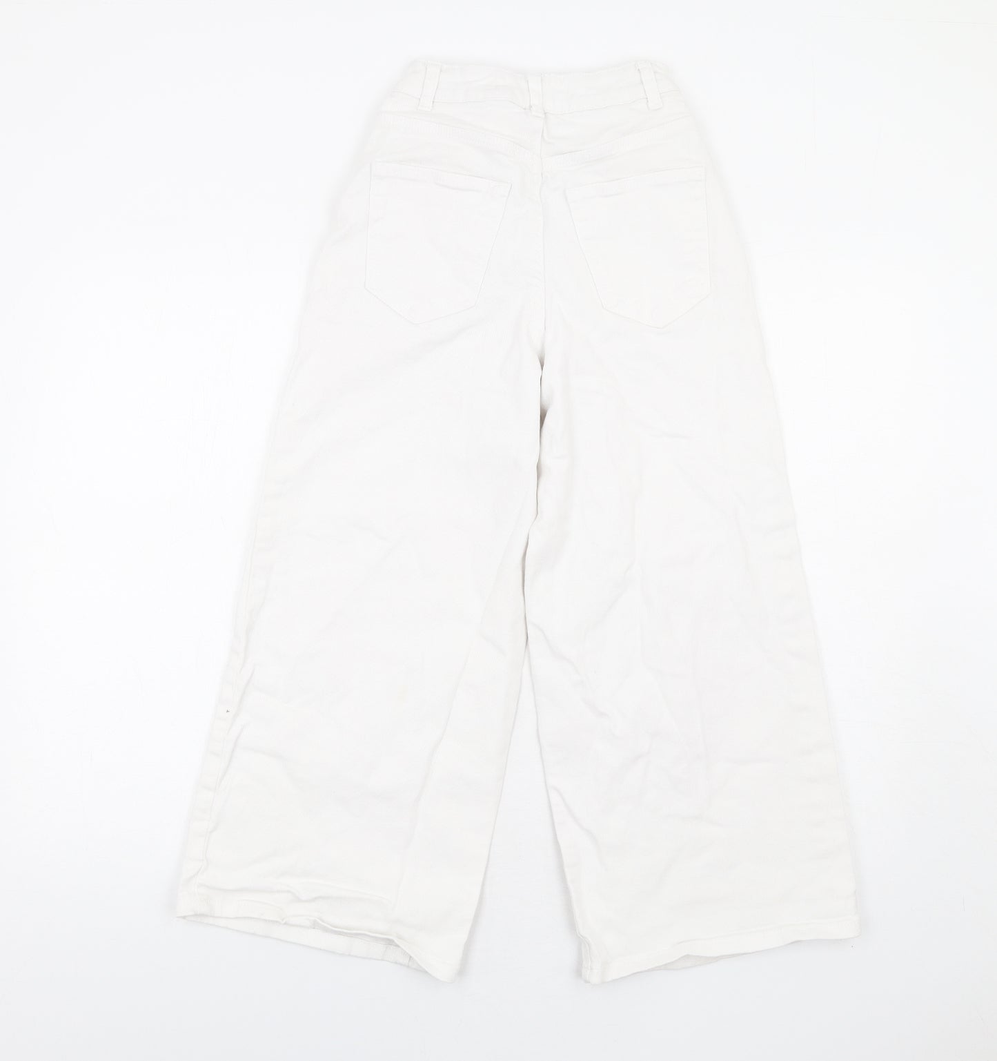 Denim & Co. Womens White Cotton Wide-Leg Jeans Size 4 L25 in Regular Zip