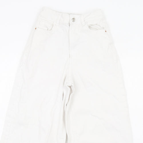 Denim & Co. Womens White Cotton Wide-Leg Jeans Size 4 L25 in Regular Zip