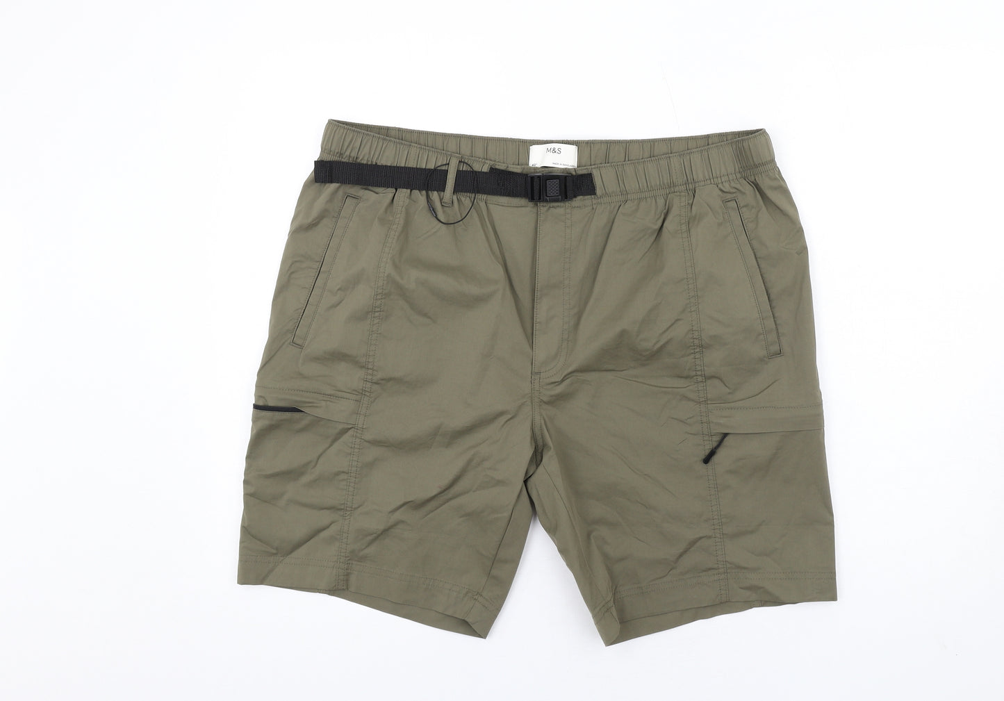 Marks and Spencer Mens Green Cotton Bermuda Shorts Size 42 in Regular Zip