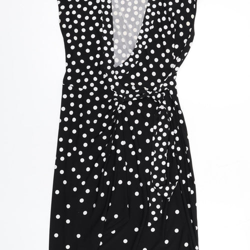 Jacqui E Womens Black Polka Dot Polyester A-Line Size XS V-Neck Pullover