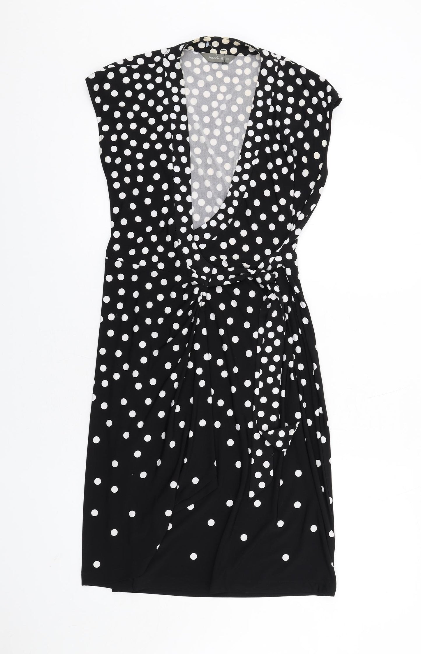 Jacqui E Womens Black Polka Dot Polyester A-Line Size XS V-Neck Pullover