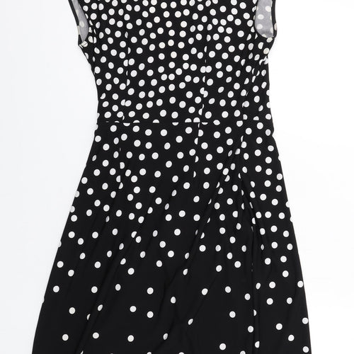 Jacqui E Womens Black Polka Dot Polyester A-Line Size XS V-Neck Pullover