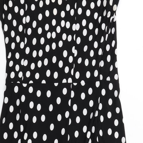 Jacqui E Womens Black Polka Dot Polyester A-Line Size XS V-Neck Pullover