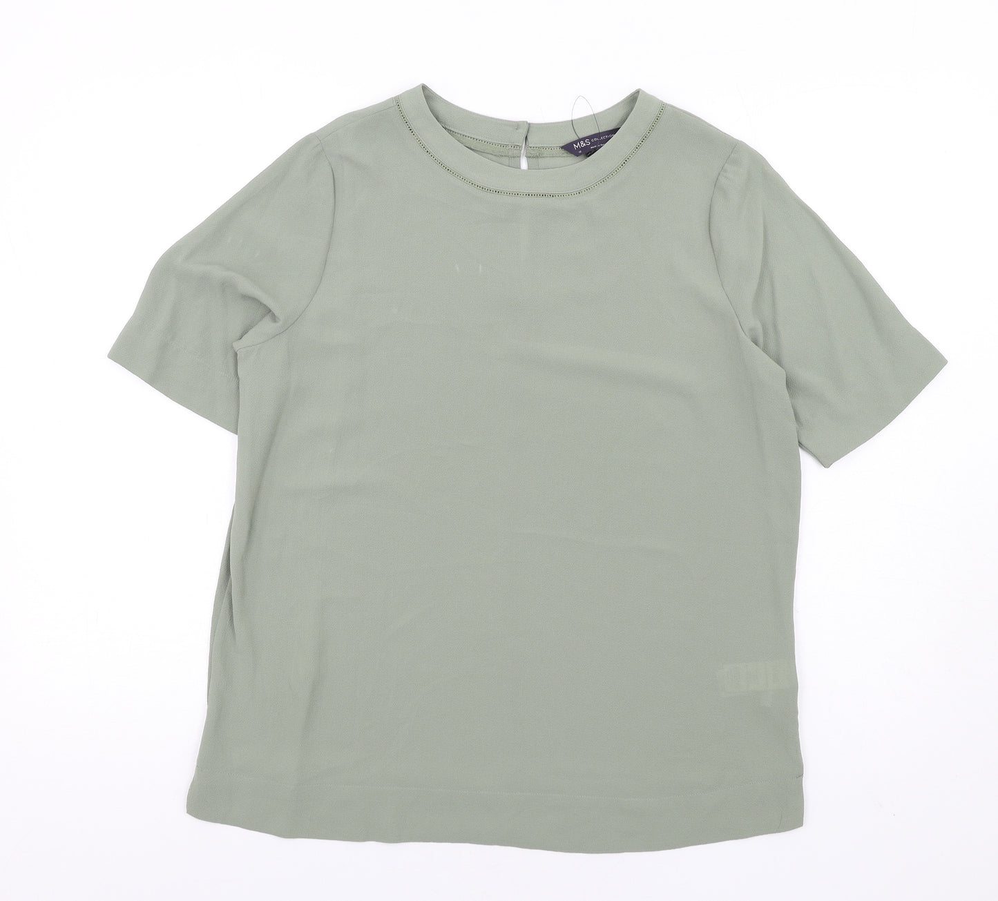 Marks and Spencer Womens Green Polyester Basic Blouse Size 12 Round Neck