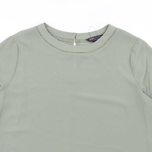 Marks and Spencer Womens Green Polyester Basic Blouse Size 12 Round Neck