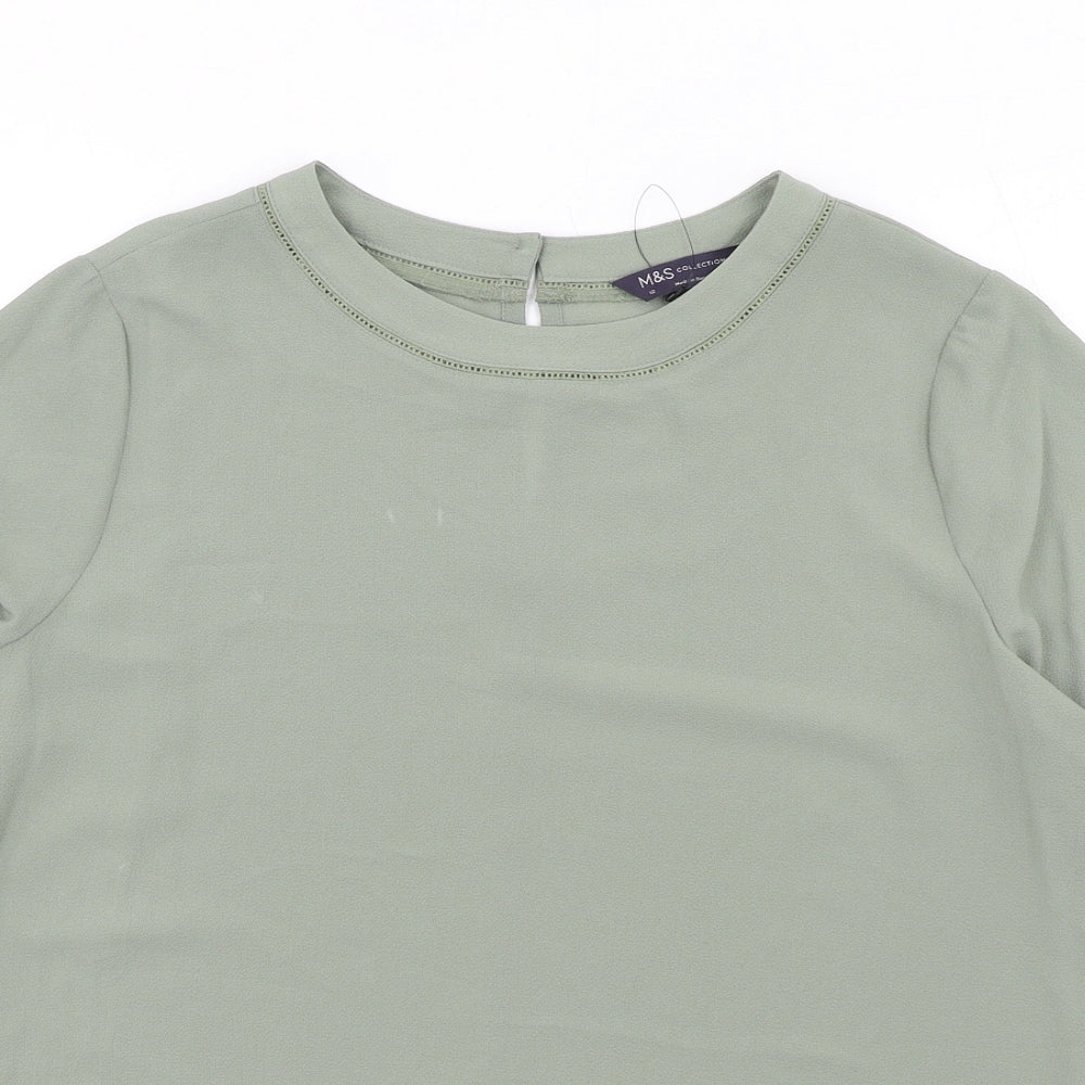 Marks and Spencer Womens Green Polyester Basic Blouse Size 12 Round Neck