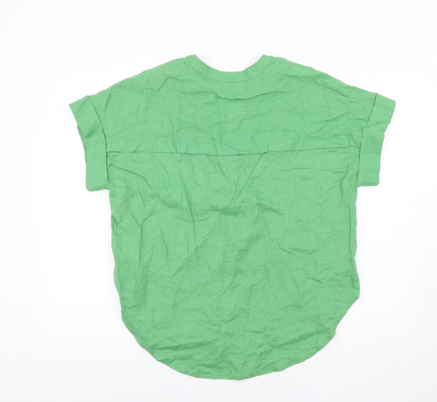 Marks and Spencer Womens Green Linen Basic Blouse Size 12 V-Neck