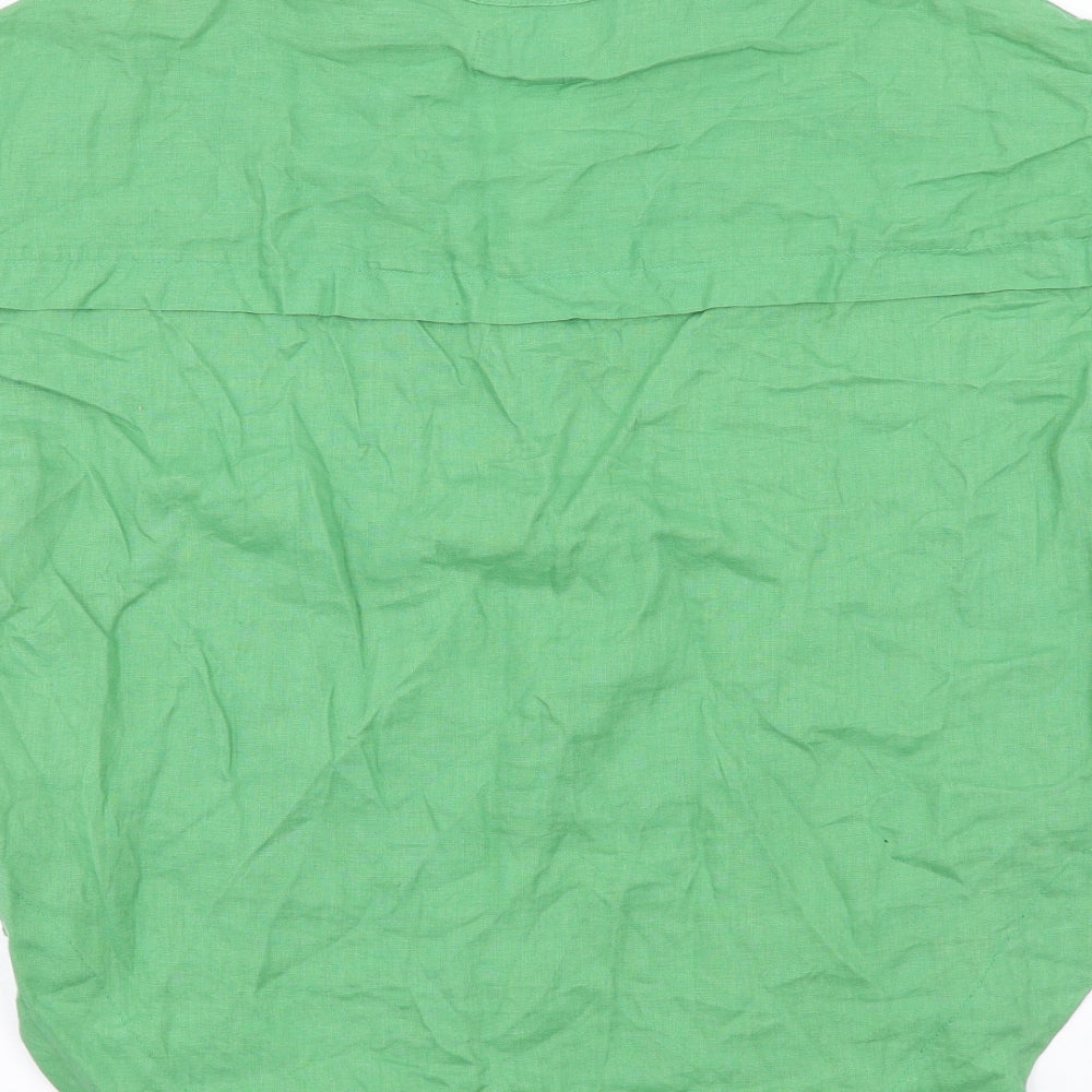 Marks and Spencer Womens Green Linen Basic Blouse Size 12 V-Neck