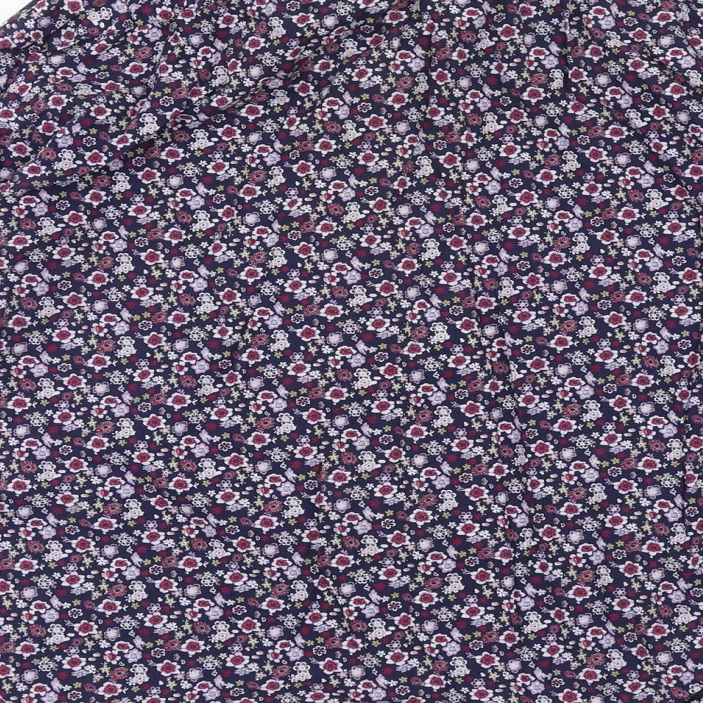 Brook Taverner Mens Purple Floral Cotton Button-Up Size 2XL Collared Button