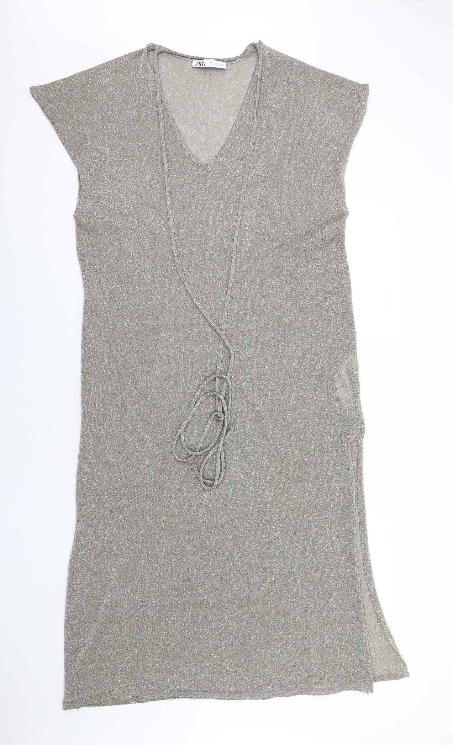 Zara Womens Brown Polyester A-Line Size S V-Neck Pullover
