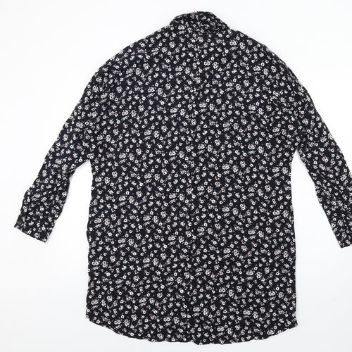 Pull&Bear Womens Blue Floral Viscose Shirt Dress Size L Collared Button